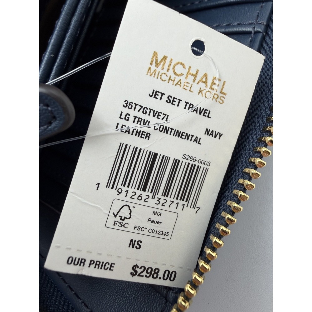 NWT Michael Kors Jet Set Large Travel Continental Wallet Leather Navy - Picture 7 of 7